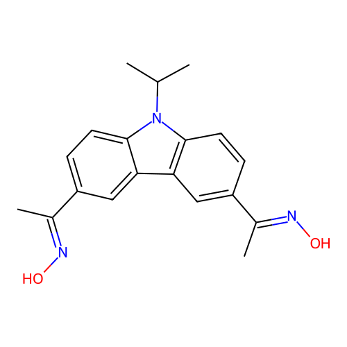 1-(6-(1-(hydroxyimino)ethyl)-9-isopropyl-9H-carbazol-3-yl)ethanone oxime structure