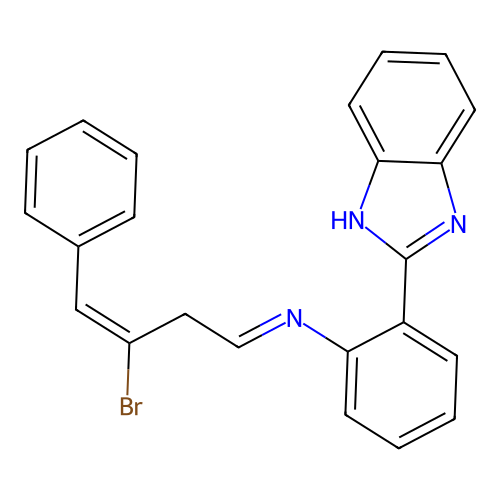 2-(1H-benzimidazol-2-yl)-N-[(1E,3E)-3-bromo-4-phenylbut-3-en-1-ylidene]aniline structure