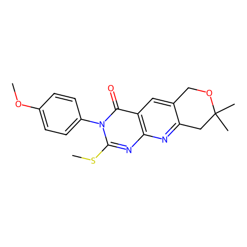 3-(4-methoxyphenyl)-8,8-dimethyl-2-(methylsulfanyl)-3,6,8,9-tetrahydro-4H-pyrano[3',4':5,6]pyrido[2,3-d]pyrimidin-4-one structure