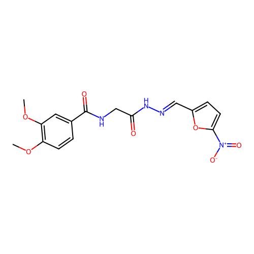 3,4-Dimethoxy-N-[1-(5-nitro-furan-2-yl)-meth-(E)-ylidene-hydrazinocarbonylmethyl]-benzamide structure