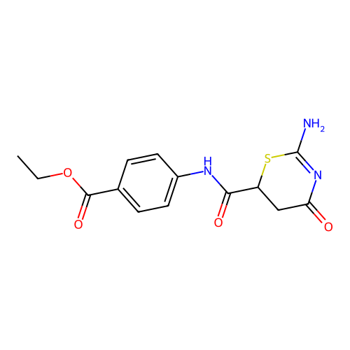 Ethyl 4-[(2-amino-4-oxo-5,6-dihydro-1,3-thiazin-6-yl)carbonylamino]benzoate structure