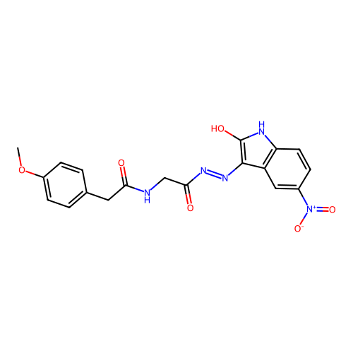 2-(4-methoxyphenyl)-N-[[(5-nitro-2-oxo-indol-3-yl)amino]carbamoylmethyl]acetamide structure