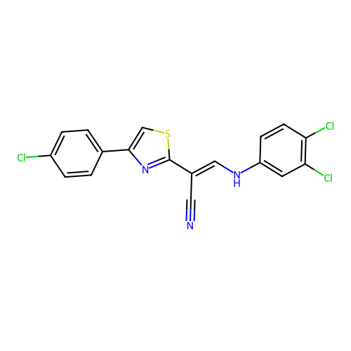(E)-2-(4-(4-chlorophenyl)thiazol-2-yl)-3-((3,4-dichlorophenyl)amino)acrylonitrile structure