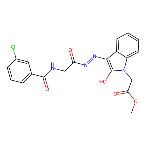 methyl 2-(3-(2-(2-(3-chlorobenzamido)acetyl)hydrazono)-2-oxoindolin-1-yl)acetate structure