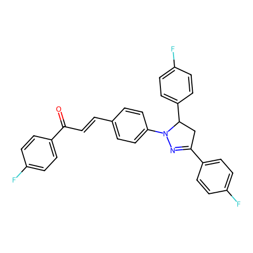 (2E)-3-{4-[3,5-bis(4-fluorophenyl)-4,5-dihydro-1H-pyrazol-1-yl]phenyl}-1-(4-fluorophenyl)prop-2-en-1-one structure