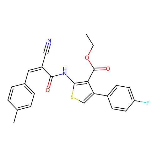 (Z)-ethyl 2-(2-cyano-3-(p-tolyl)acrylamido)-4-(4-fluorophenyl)thiophene-3-carboxylate structure