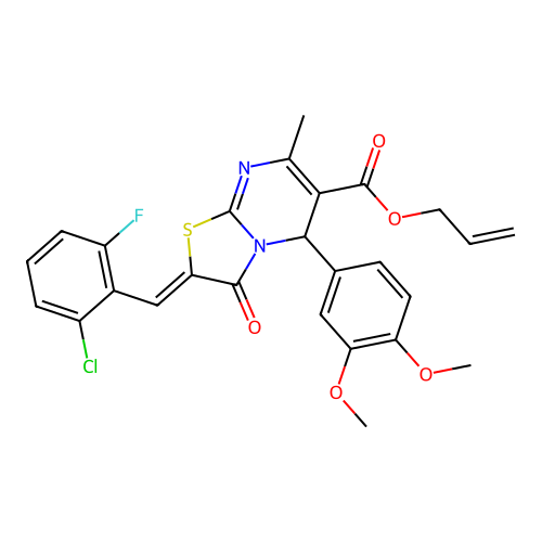 (Z)-allyl 2-(2-chloro-6-fluorobenzylidene)-5-(3,4-dimethoxyphenyl)-7-methyl-3-oxo-3,5-dihydro-2H-thiazolo[3,2-a]pyrimidine-6-carboxylate structure