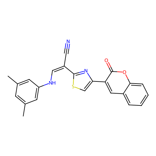 (Z)-3-((3,5-dimethylphenyl)amino)-2-(4-(2-oxo-2H-chromen-3-yl)thiazol-2-yl)acrylonitrile structure