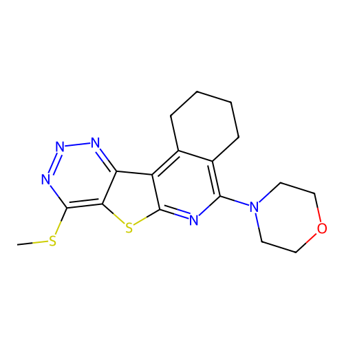 4-(8-(methylthio)-1,2,3,4-tetrahydro-[1,2,3]triazino[4',5':4,5]thieno[2,3-c]isoquinolin-5-yl)morpholine structure