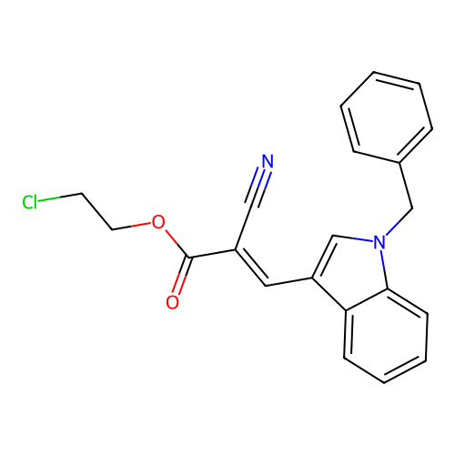 2-chloroethyl (2E)-2-cyano-3-[1-benzylindol-3-yl]prop-2-enoate structure