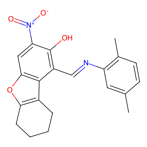 (1E)-1-[(2,5-dimethylanilino)methylidene]-3-nitro-6,7,8,9-tetrahydrodibenzofuran-2-one structure