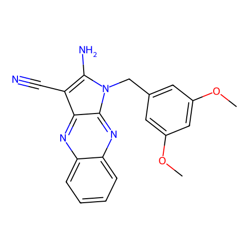2-Amino-1-[(3,5-dimethoxyphenyl)methyl]pyrrolo[3,2-b]quinoxaline-3-carbonitrile structure