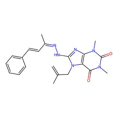 1,3-dimethyl-7-(2-methylallyl)-8-((Z)-2-((E)-4-phenylbut-3-en-2-ylidene)hydrazinyl)-1H-purine-2,6(3H,7H)-dione structure