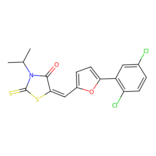 (E)-5-((5-(2,5-dichlorophenyl)furan-2-yl)methylene)-3-isopropyl-2-thioxothiazolidin-4-one structure