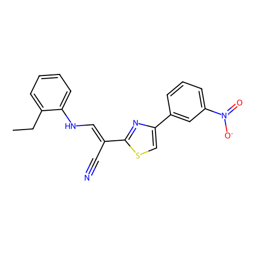 (E)-3-((2-ethylphenyl)amino)-2-(4-(3-nitrophenyl)thiazol-2-yl)acrylonitrile structure