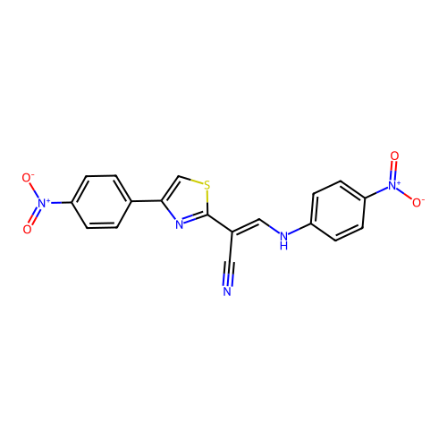 (2E)-3-[(4-nitrophenyl)amino]-2-[4-(4-nitrophenyl)-1,3-thiazol-2-yl]prop-2-enenitrile structure