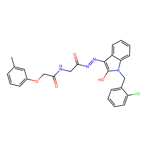 (Z)-N-(2-(2-(1-(2-chlorobenzyl)-2-oxoindolin-3-ylidene)hydrazinyl)-2-oxoethyl)-2-(m-tolyloxy)acetamide structure