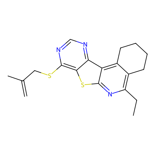 5-ethyl-8-((2-methylallyl)thio)-1,2,3,4-tetrahydropyrimido[4',5':4,5]thieno[2,3-c]isoquinoline structure