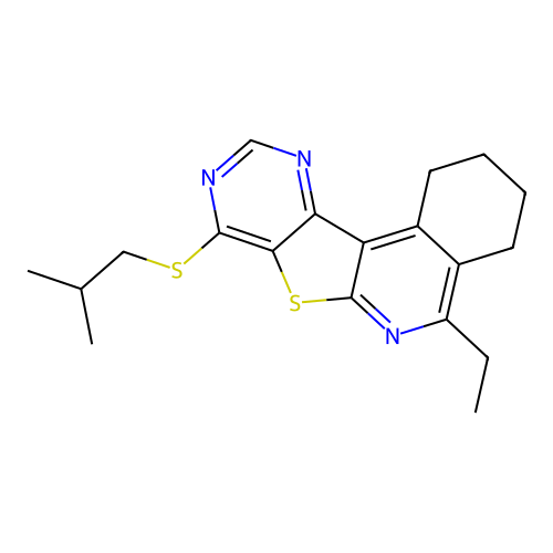 5-ethyl-8-(isobutylthio)-1,2,3,4-tetrahydropyrimido[4',5':4,5]thieno[2,3-c]isoquinoline structure