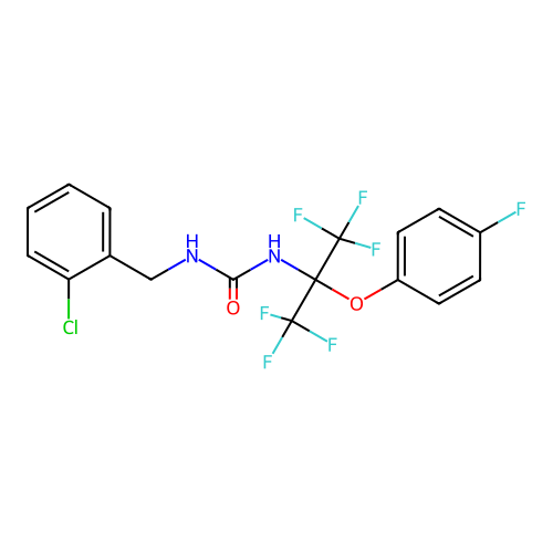 1-(2-Chlorobenzyl)-3-(1,1,1,3,3,3-hexafluoro-2-(4-fluorophenoxy)propan-2-yl)urea structure