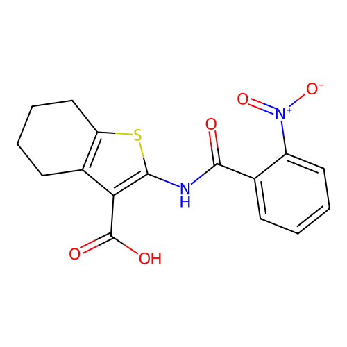 2-(2-nitrobenzamido)-4,5,6,7-tetrahydrobenzo[b]thiophene-3-carboxylic acid structure