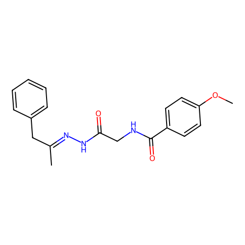 (E)-4-methoxy-N-(2-oxo-2-(2-(1-phenylpropan-2-ylidene)hydrazinyl)ethyl)benzamide structure