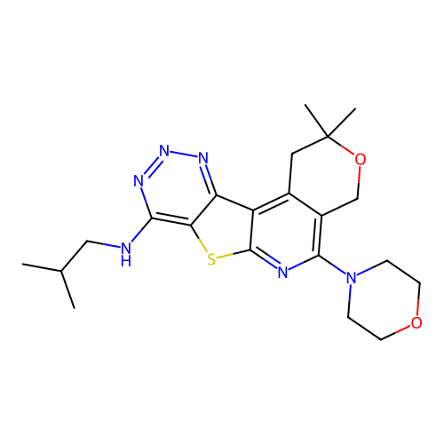 2,2-dimethyl-N-(2-methylpropyl)-5-(morpholin-4-yl)-1,4-dihydro-2H-pyrano[4'',3'':4',5']pyrido[3',2':4,5]thieno[3,2-d][1,2,3]triazin-8-amine structure