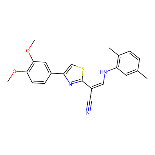(z)-2-(4-(3,4-dimethoxyphenyl)thiazol-2-yl)-3-((2,5-dimethylphenyl)amino)acrylonitrile structure