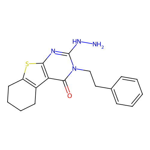 2-hydrazinyl-3-phenethyl-5,6,7,8-tetrahydrobenzo[4,5]thieno[2,3-d]pyrimidin-4(3H)-one structure