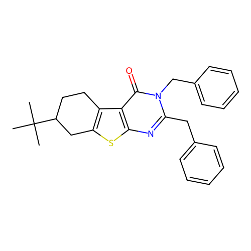 2,3-dibenzyl-7-(tert-butyl)-5,6,7,8-tetrahydrobenzo[4,5]thieno[2,3-d]pyrimidin-4(3H)-one structure