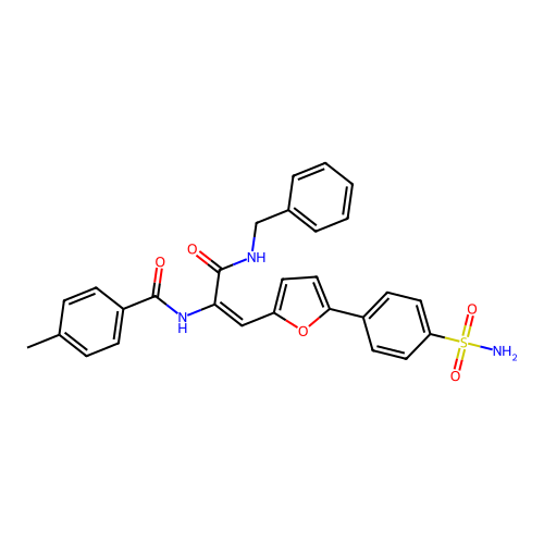 (2E)-N-benzyl-2-[(4-methylphenyl)formamido]-3-[5-(4-sulfamoylphenyl)furan-2-yl]prop-2-enamide structure