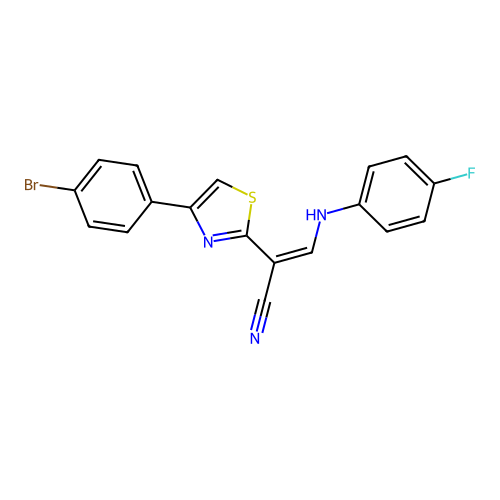 (2Z)-2-[4-(4-bromophenyl)-1,3-thiazol-2-yl]-3-[(4-fluorophenyl)amino]prop-2-enenitrile structure