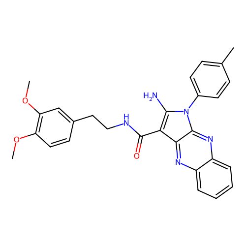 2-amino-N-(3,4-dimethoxyphenethyl)-1-(p-tolyl)-1H-pyrrolo[2,3-b]quinoxaline-3-carboxamide structure
