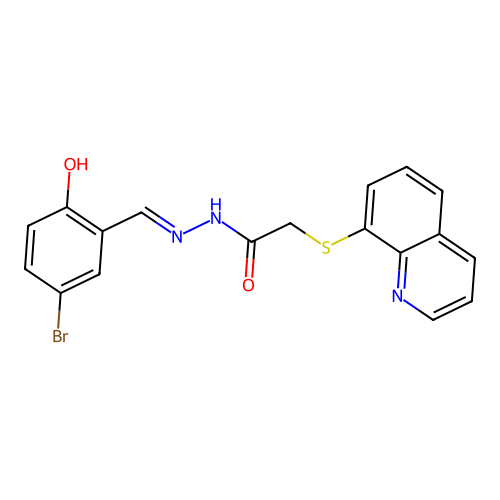 N'-(5-bromo-2-hydroxybenzylidene)-2-(quinolin-8-ylthio)acetohydrazide structure