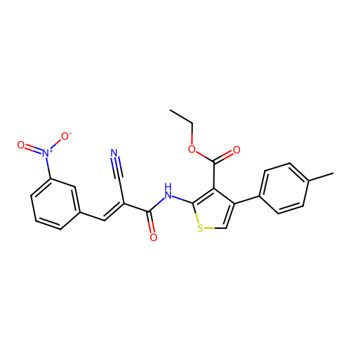 (E)-ethyl 2-(2-cyano-3-(3-nitrophenyl)acrylamido)-4-(p-tolyl)thiophene-3-carboxylate structure