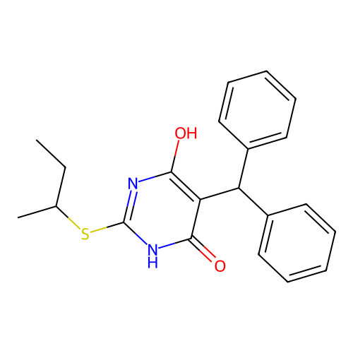 2-(butan-2-ylsulfanyl)-5-(diphenylmethyl)-6-hydroxypyrimidin-4(3H)-one structure