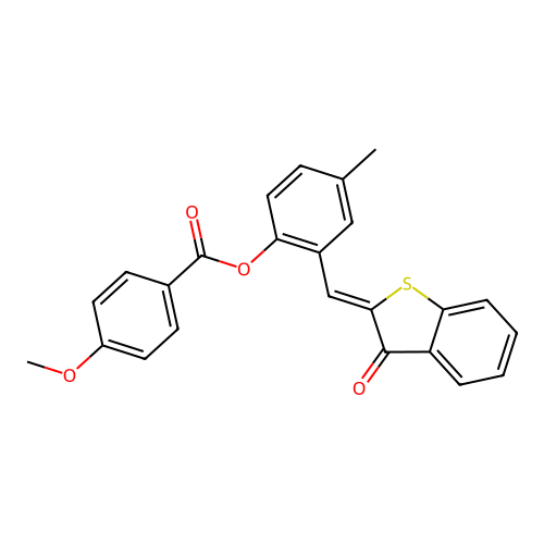 (Z)-4-methyl-2-((3-oxobenzo[b]thiophen-2(3H)-ylidene)methyl)phenyl 4-methoxybenzoate structure