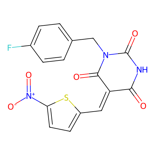 1-(4-Fluoro-benzyl)-5-[1-(5-nitro-thiophen-2-yl)-meth-(Z)-ylidene]-pyrimidine-2,4,6-trione structure