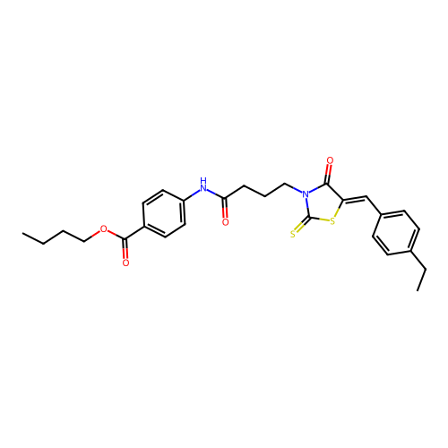 butyl 4-({4-[(5Z)-5-(4-ethylbenzylidene)-4-oxo-2-thioxo-1,3-thiazolidin-3-yl]butanoyl}amino)benzoate structure