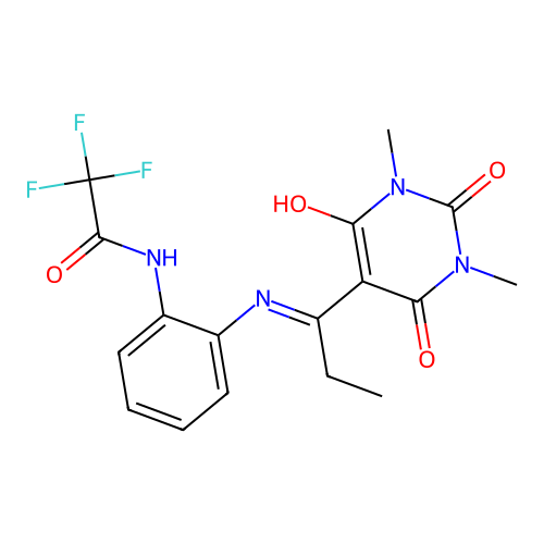 N-(2-{[1-(1,3-dimethyl-2,4,6-trioxotetrahydropyrimidin-5(2H)-ylidene)propyl]amino}phenyl)-2,2,2-trifluoroacetamide structure