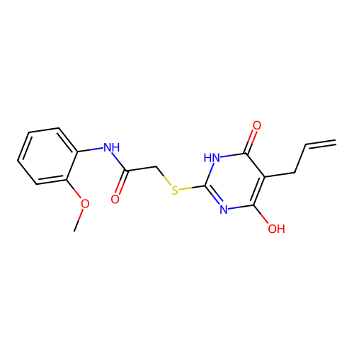 2-[(4-hydroxy-6-oxo-5-prop-2-enyl-1H-pyrimidin-2-yl)sulfanyl]-N-(2-methoxyphenyl)acetamide structure