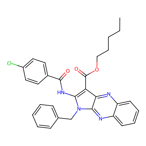 pentyl 1-benzyl-2-(4-chlorobenzamido)-1H-pyrrolo[2,3-b]quinoxaline-3-carboxylate structure