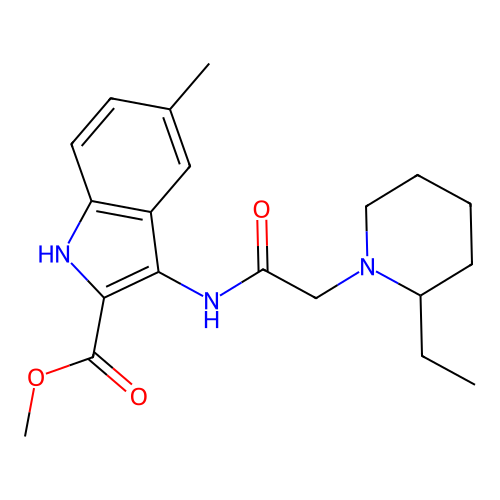 methyl 3-{[(2-ethylpiperidin-1-yl)acetyl]amino}-5-methyl-1H-indole-2-carboxylate structure