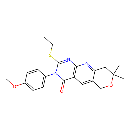 2-(ethylsulfanyl)-3-(4-methoxyphenyl)-8,8-dimethyl-3,6,8,9-tetrahydro-4H-pyrano[3',4':5,6]pyrido[2,3-d]pyrimidin-4-one structure