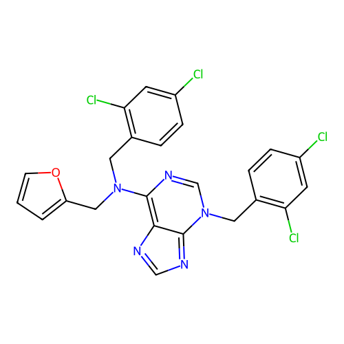 N,3-bis(2,4-dichlorobenzyl)-N-(furan-2-ylmethyl)-3H-purin-6-amine structure