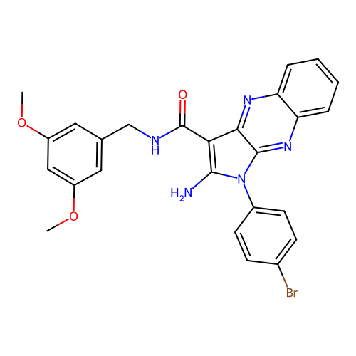 2-amino-1-(4-bromophenyl)-N-(3,5-dimethoxybenzyl)-1H-pyrrolo[2,3-b]quinoxaline-3-carboxamide structure