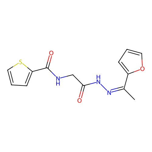 (Z)-N-(2-(2-(1-(furan-2-yl)ethylidene)hydrazinyl)-2-oxoethyl)thiophene-2-carboxamide structure