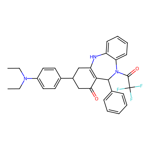 1-{3-[4-(diethylamino)phenyl]-1-hydroxy-11-phenyl-2,3,4,11-tetrahydro-10H-dibenzo[b,e][1,4]diazepin-10-yl}-2,2,2-trifluoroethanone structure