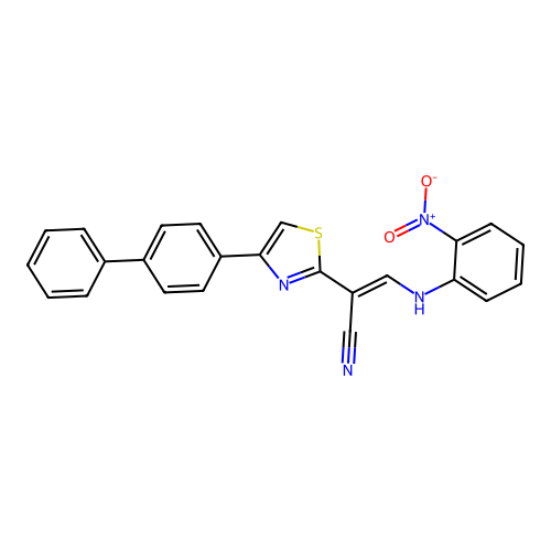 (2E)-2-[4-(biphenyl-4-yl)-1,3-thiazol-2-yl]-3-[(2-nitrophenyl)amino]prop-2-enenitrile structure