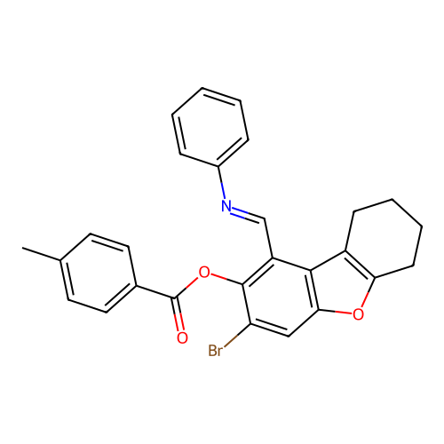 [3-bromo-1-(phenyliminomethyl)-6,7,8,9-tetrahydrodibenzofuran-2-yl] 4-methylbenzoate structure